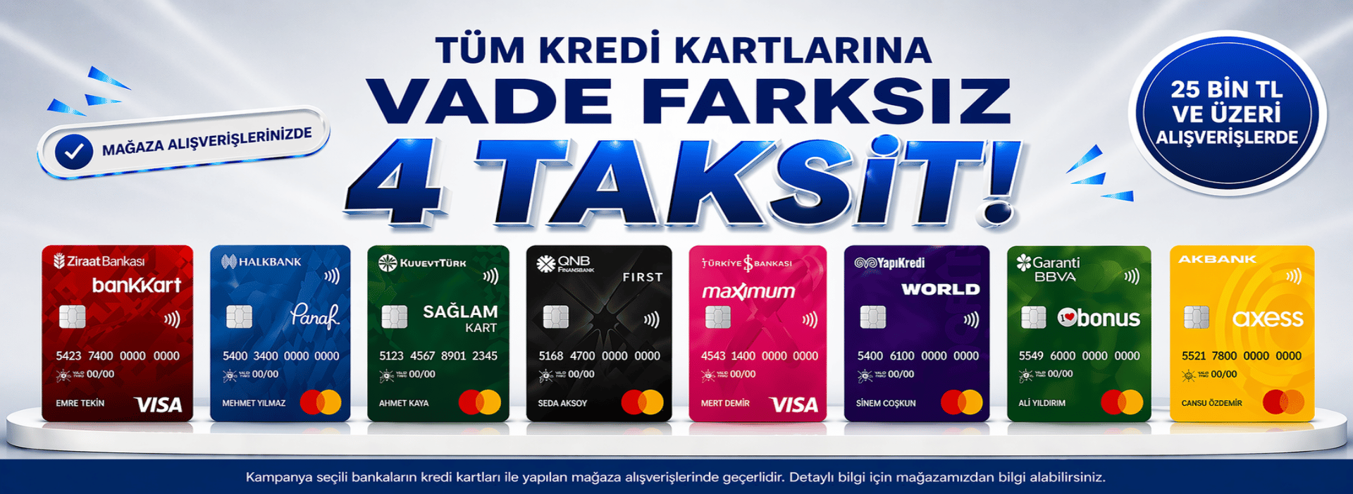 Tüm Banka Kredi Kartlarına Vade Farksız 4 Taksit İmkanı!