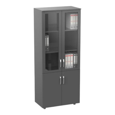 ATOM - CAM KAPAKLI 190 CM ANTRASİT GRİ DOLAP - ATOM OFİS