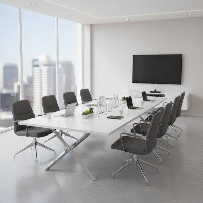 ATOM - DATAPORTLU 10 KİŞİLİK BEYAZ TOPLANTI MASASI - ATOM OFİS