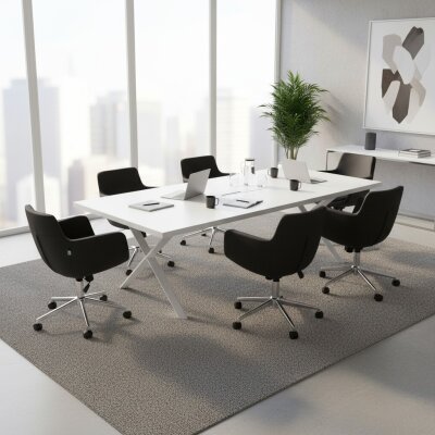 ATOM - DATAPORTLU 8 KİŞİLİK BEYAZ TOPLANTI MASASI - ATOM OFİS