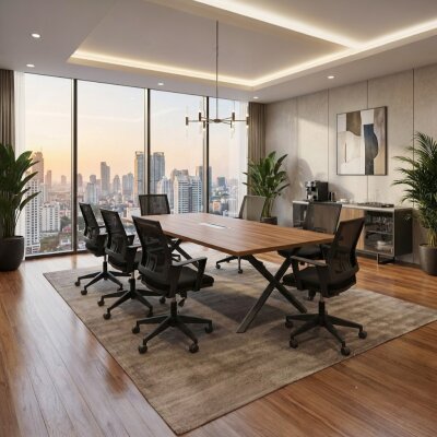 ATOM - DATAPORTLU 8 KİŞİLİK CEVİZ TOPLANTI MASASI - ATOM OFİS