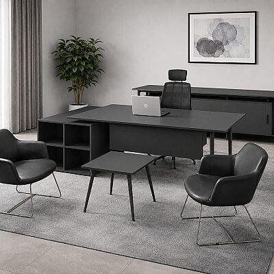 ATOM MARBELLA MDF YÖNETİCİ OFİS TAKIMI - ANTRASİT/ANTRASİT - ATOM OFİS