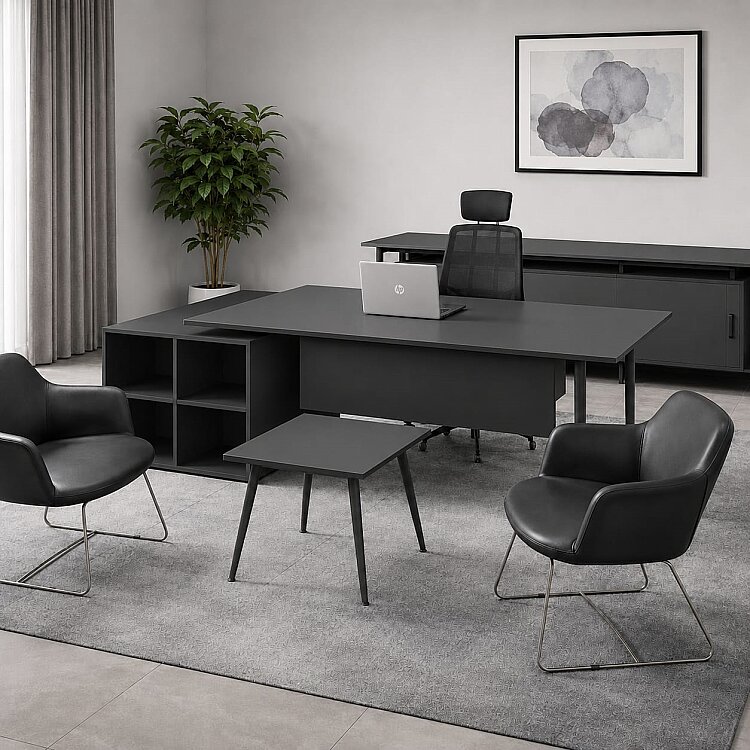 ATOM MARBELLA MDF YÖNETİCİ OFİS TAKIMI - ANTRASİT/ANTRASİT - 1