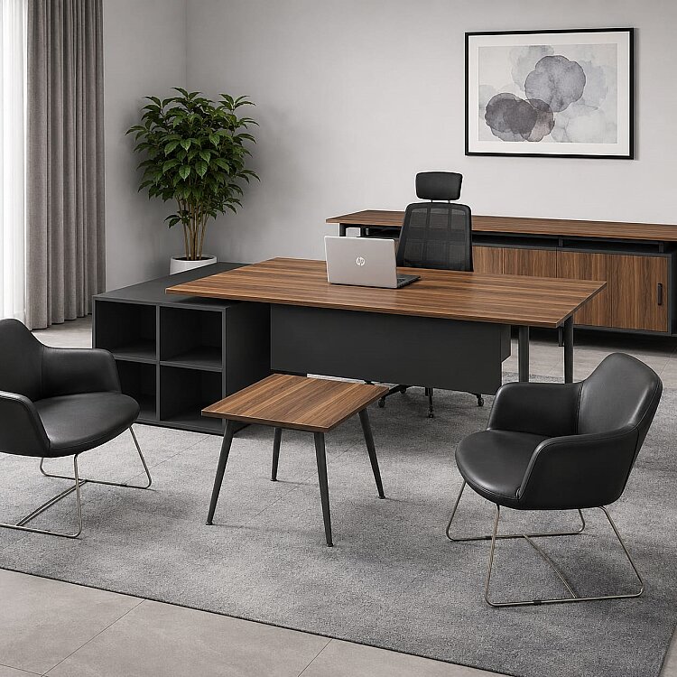 ATOM MARBELLA MDF YÖNETİCİ OFİS TAKIMI - ANTRASİT/CEVİZ - 1