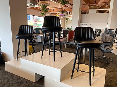 ATOM OFİS - DERİ DÖŞEME AHŞAP AYAK BAR SANDALYESİ(1 YIL GARANTİ) - ATOM OFİS (1)