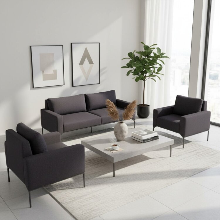 BON KOYU GRİ 3'LÜ OTURMA GRUBU TAKIMI - 1