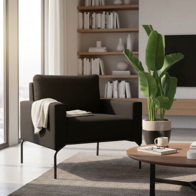 BON SİYAH TEKLİ BERJER KOLTUK - DOVİ