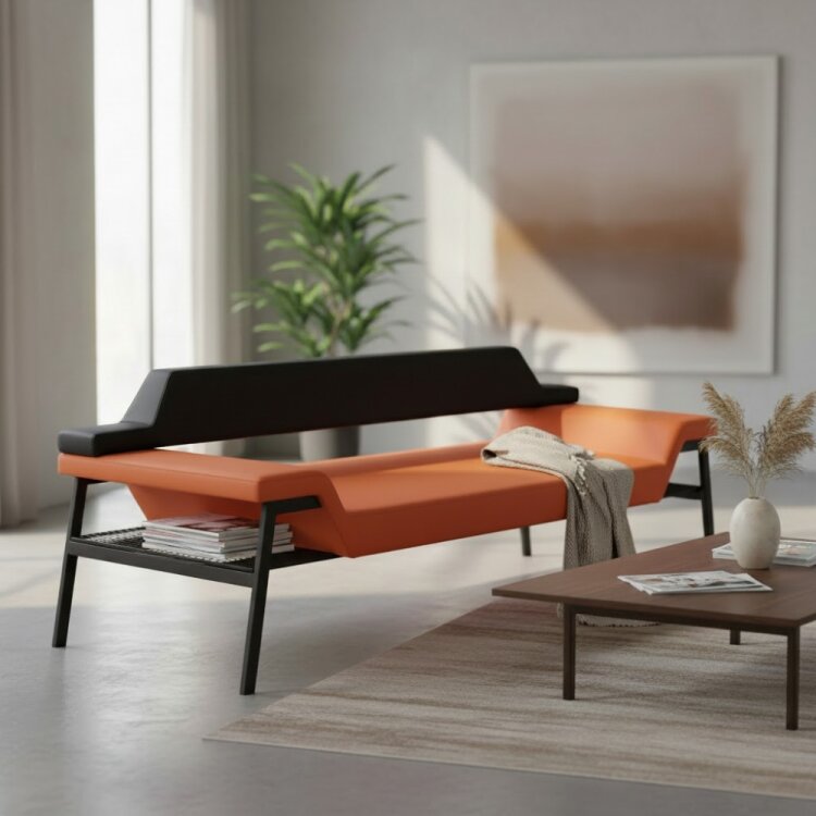 MARTİN TURUNCU - SİYAH BEKLEME KANEPESİ - 1