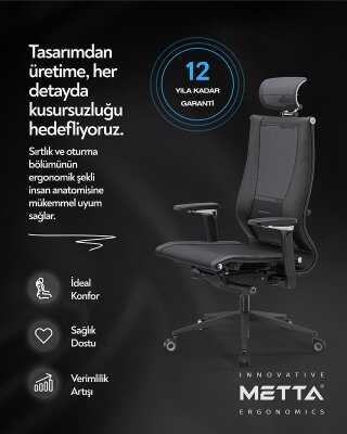 YOGA 4D SİYAH DERİ VE FİLELİ YÖNETİCİ ÇALIŞMA KOLTUĞU - 4
