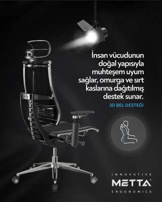YOGA 4D SİYAH DERİ VE FİLELİ YÖNETİCİ ÇALIŞMA KOLTUĞU - 3