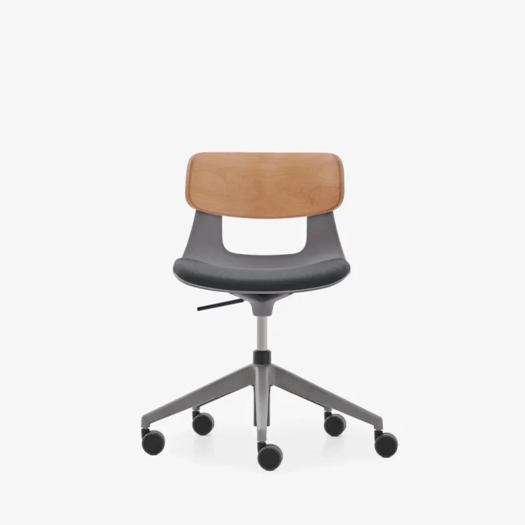 NURUS LUCREZİA AHŞAP SIRT MİNDERLİ GRİ ÇALIŞMA SANDALYESİ - 1