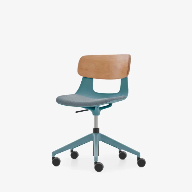 NURUS LUCREZİA AHŞAP SIRT MİNDERLİ MAVİ ÇALIŞMA SANDALYESİ - 8