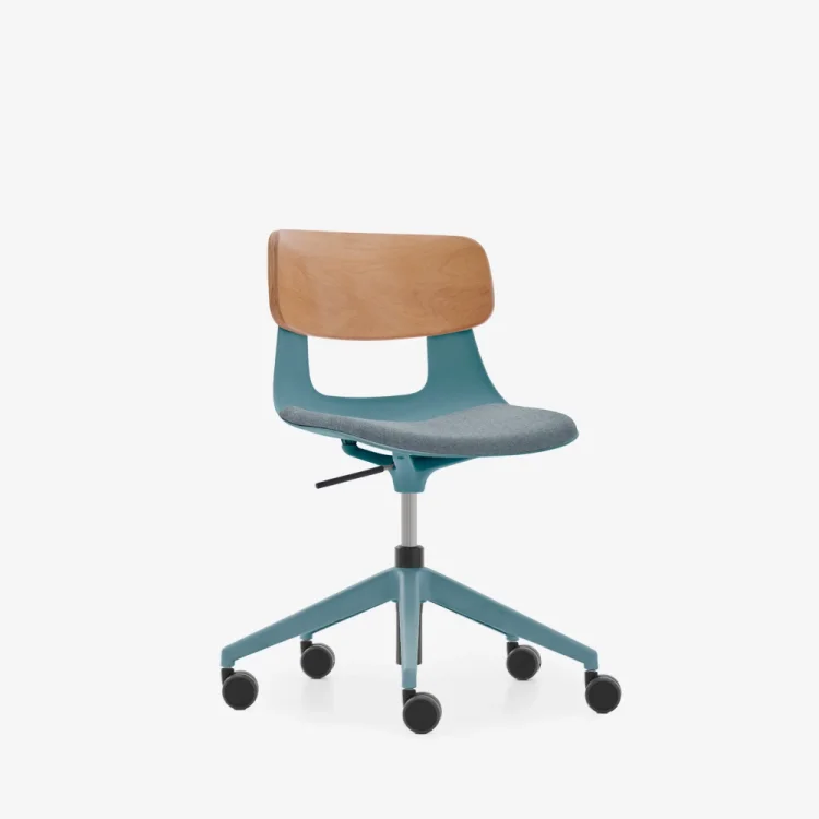 NURUS LUCREZİA AHŞAP SIRT MİNDERLİ MAVİ ÇALIŞMA SANDALYESİ - 2