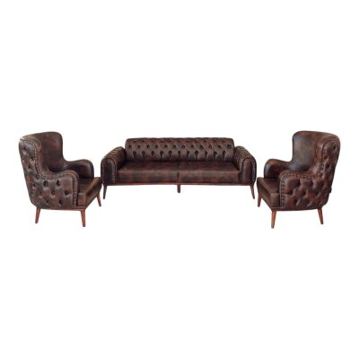 OSCAR CHERSTER KAHVE DERİ 3'LÜ OTURMA GRUBU TAKIMI - ATOM OFİS (1)