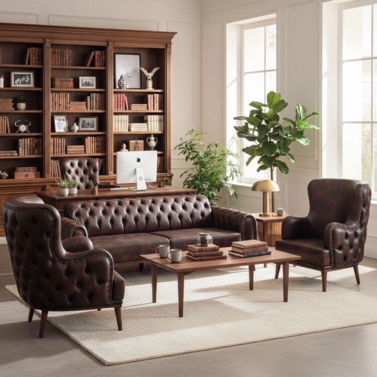 OSCAR CHERSTER KAHVE DERİ 3'LÜ OTURMA GRUBU TAKIMI - 1