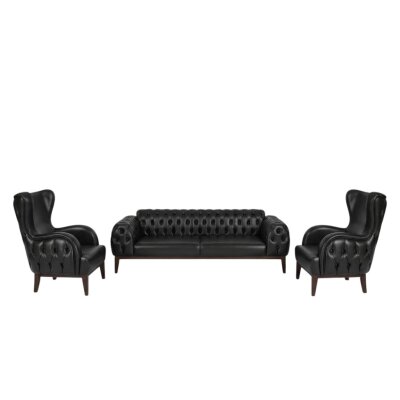 OSCAR CHESTER SİYAH DERİ 3'LÜ OTURMA GRUBU TAKIMI - ATOM OFİS (1)