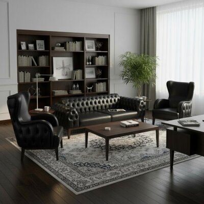 OSCAR CHESTER SİYAH DERİ 3'LÜ OTURMA GRUBU TAKIMI - ATOM OFİS
