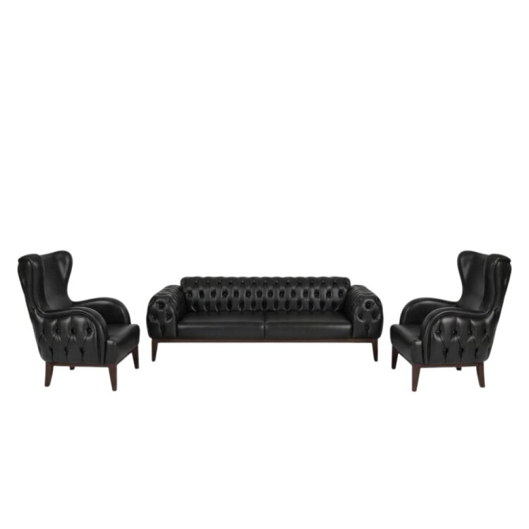 OSCAR CHESTER SİYAH DERİ 3'LÜ OTURMA GRUBU TAKIMI - 2
