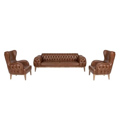 OSCAR CHESTER TABA DERİ 3'LÜ OTURMA GRUBU TAKIMI - ATOM OFİS (1)