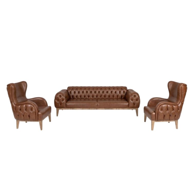 OSCAR CHESTER TABA DERİ 3'LÜ OTURMA GRUBU TAKIMI - 2