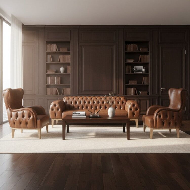 OSCAR TABA DERİ 3'LÜ OTURMA GRUBU TAKIMI - 1