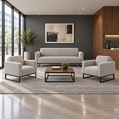 RİON ELEGANT AÇIK GRİ KUMAŞ 3'LÜ OTURMA GRUBU TAKIMI - ATOM OFİS