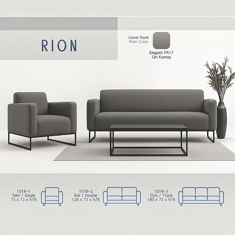 RİON ELEGANT KOYU GRİ KUMAŞ 3'LÜ OTURMA GRUBU TAKIMI - 6