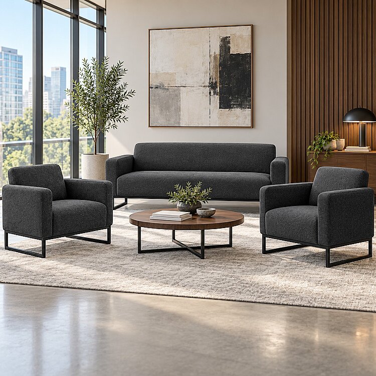RİON ELEGANT KOYU GRİ KUMAŞ 3'LÜ OTURMA GRUBU TAKIMI - 1
