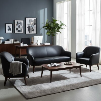 ROSE SİYAH DERİ 3'LÜ OTURMA GRUBU TAKIMI - ATOM OFİS