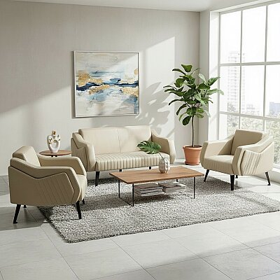 TRİOS KREM DERİ 3'LÜ OTURMA GRUBU TAKIMI - ATOM OFİS